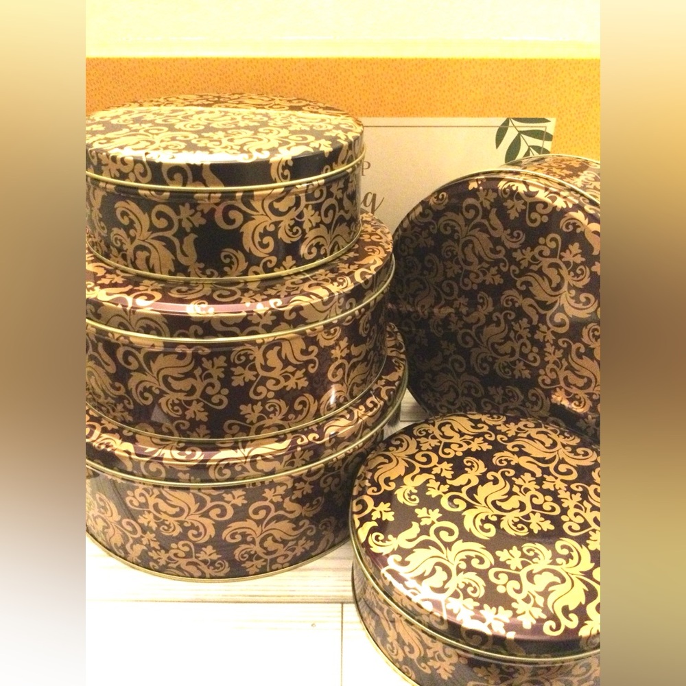 5 Elegant Gold and Brown Decorative Tins